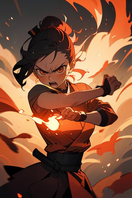 00226-2535682904-(best quality, masterpiece), 1girl, samurai, particle, wind, pose, upper body, imminent attack, angry, flame.png